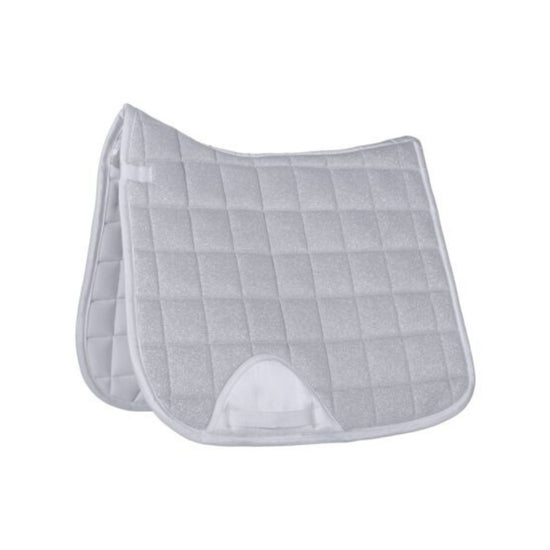 HKM Glitter mesh quilted white saddle pad on a white background