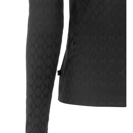 Black quilted shirt with diamond pattern on a white background