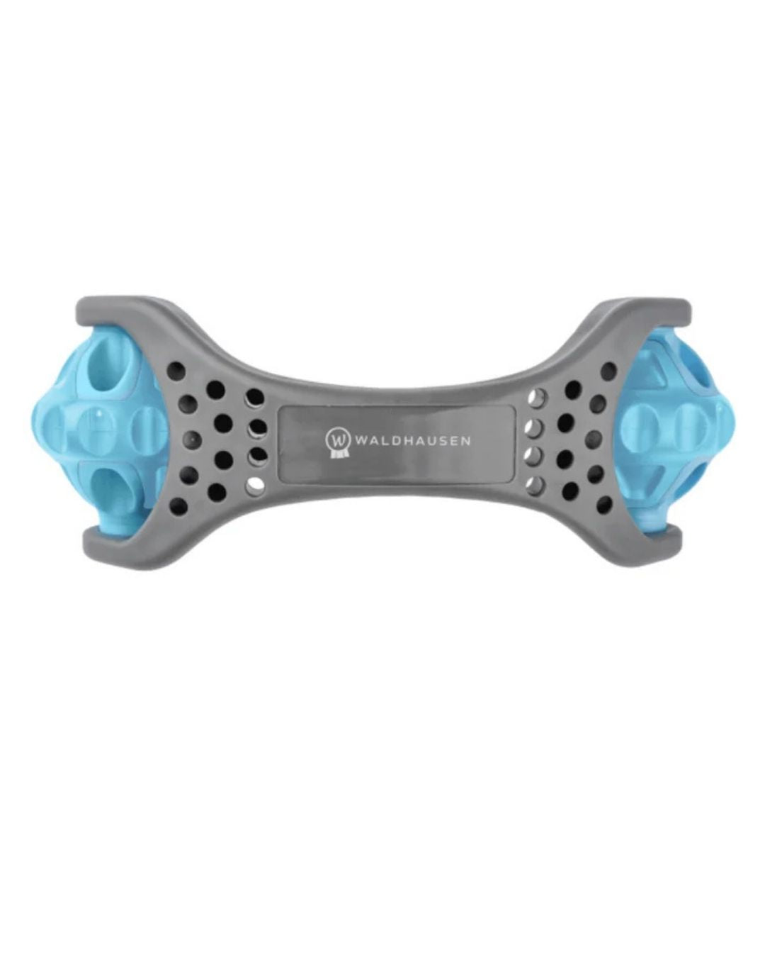 Gray and blue handheld roller with 'Waldhausen' branding on a white background