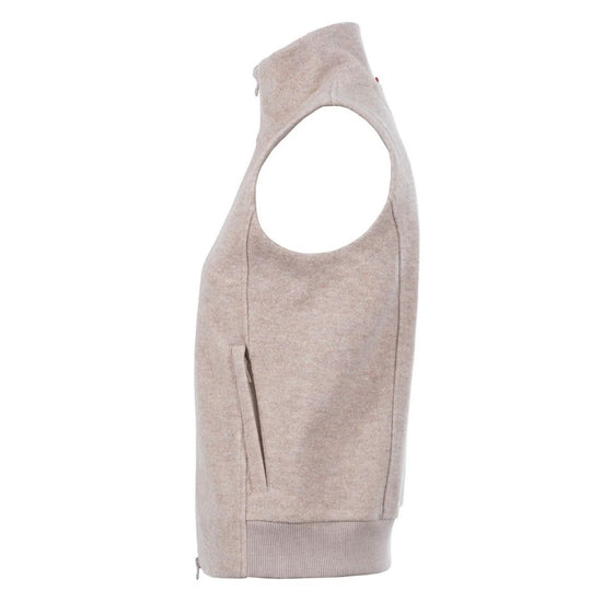 Beige sleeveless jacket on a white background