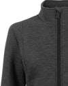 Close-up of a dark gray black jacket with a zipper on a white background