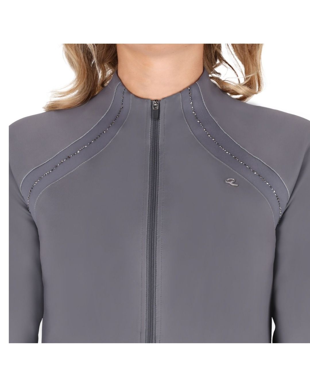 Gray training jacket with decorative stitching on a white background equestrian fashion outfitters