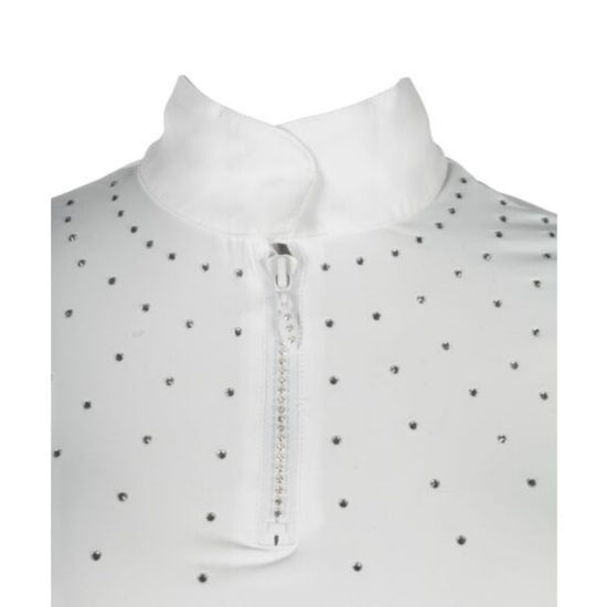 White shirt with sparkles  and a zipper on a white background Equestrian fashion outfitters