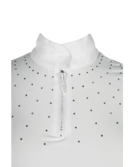 White shirt with sparkles  and a zipper on a white background Equestrian fashion outfitters