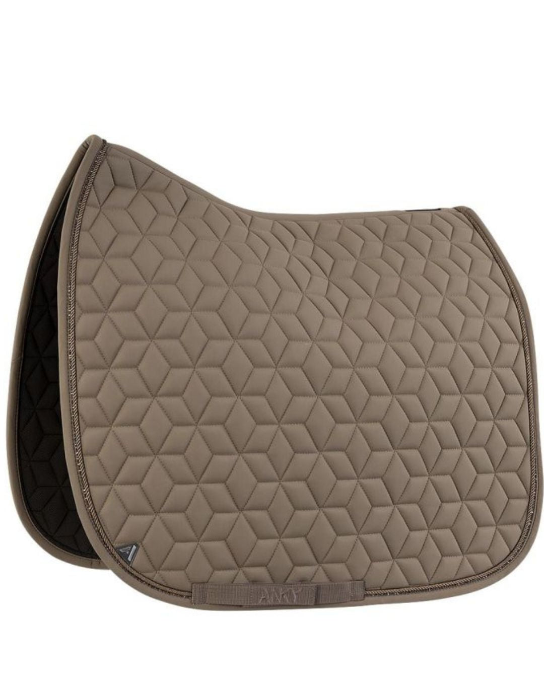 Quilted saddle pad with geometric pattern on a white background