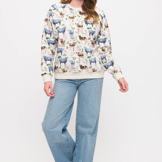 Floral Cows Print Sweatshirt Sweater SM WARDROBE - Equestrian Fashion Outfitters