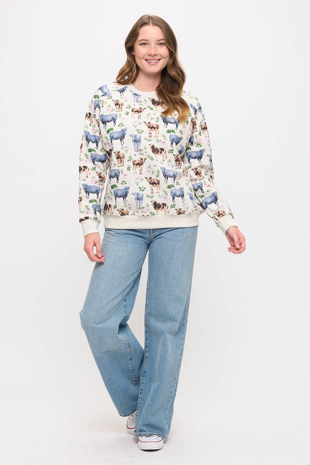 Floral Cows Print Sweatshirt Sweater SM WARDROBE - Equestrian Fashion Outfitters