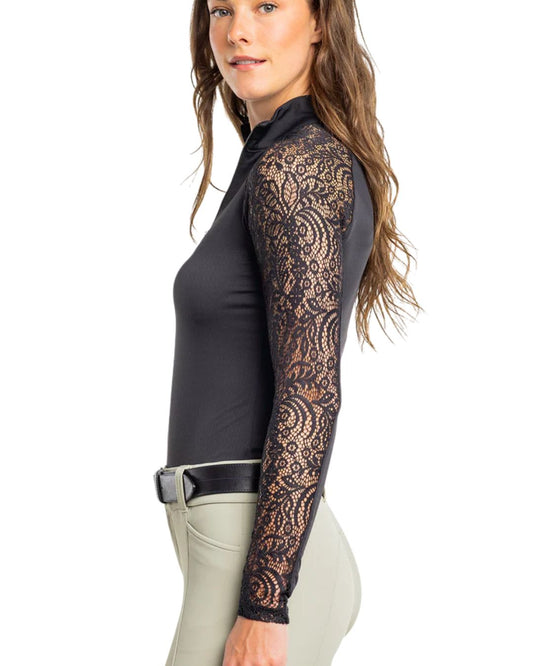 Kastel Lace Floral 1/4 Zip Raglan L/S Top