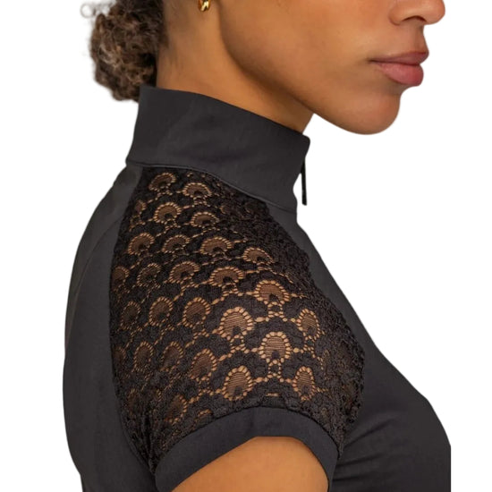 Black lace trim shirt on a white background kastel equestrian fashion outfitters