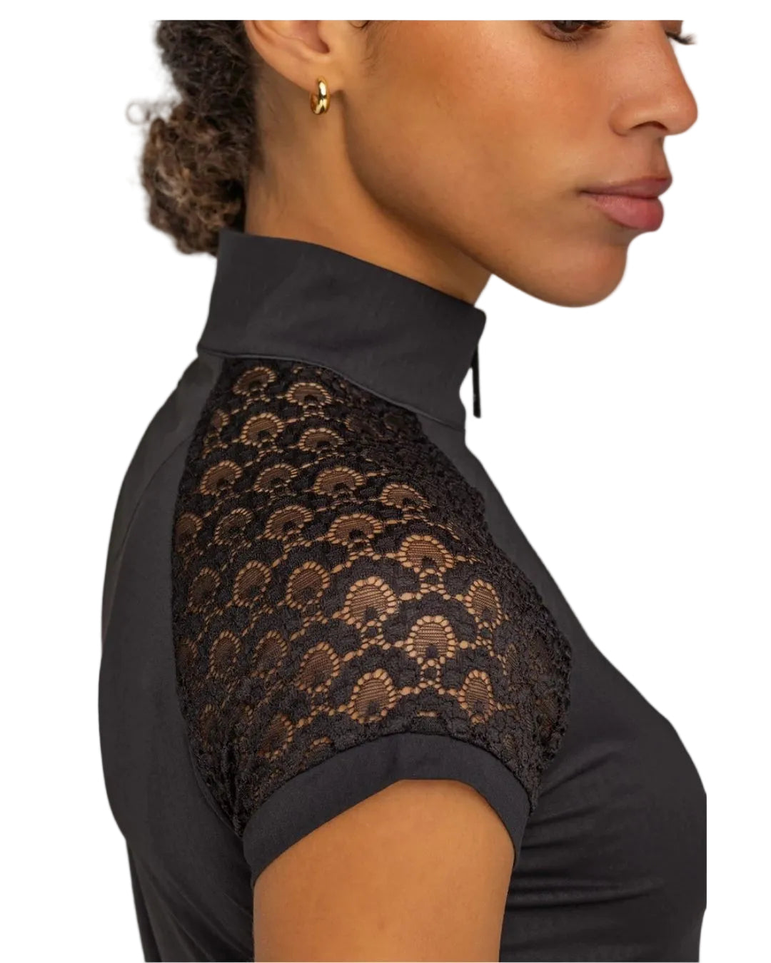Black lace trim shirt on a white background kastel equestrian fashion outfitters