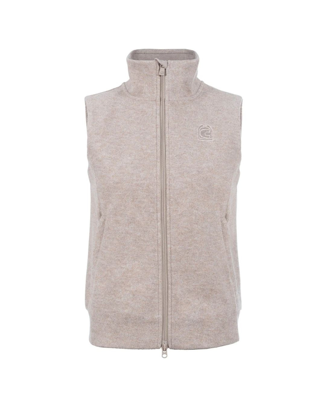 Beige fleece vest on a white background