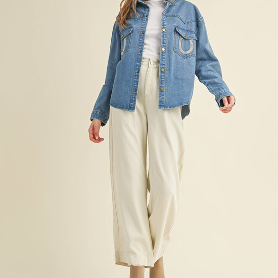 Rhinestone Horseshoe Denim Top  Cloud Ten - Equestrian Fashion Outfitters