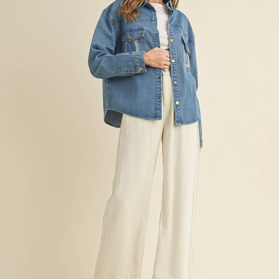 Rhinestone Horseshoe Denim Top  Cloud Ten - Equestrian Fashion Outfitters