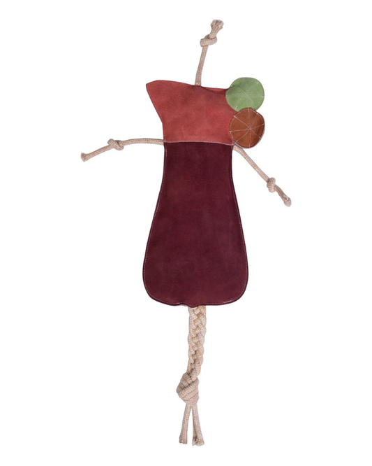Plush toy shaped like a red drink cocktail with a green leaf on a white background equestrian fashion outfitters