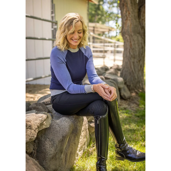 Kastel Navy, Blue, Gray Colorblock Crewneck Sweater Sweater Kastel - Equestrian Fashion Outfitters