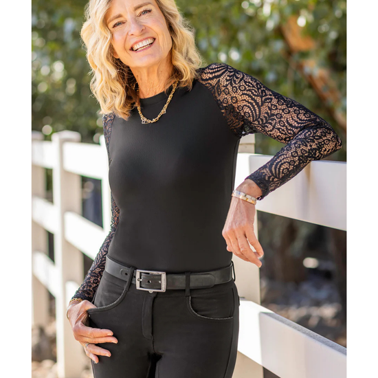 Kastel Black Lace Floral Crewneck Raglan Long Sleeve Top Shirts & Tops Kastel - Equestrian Fashion Outfitters