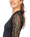 Kastel Black Lace Floral Crewneck Raglan Long Sleeve Top Shirts & Tops Kastel - Equestrian Fashion Outfitters