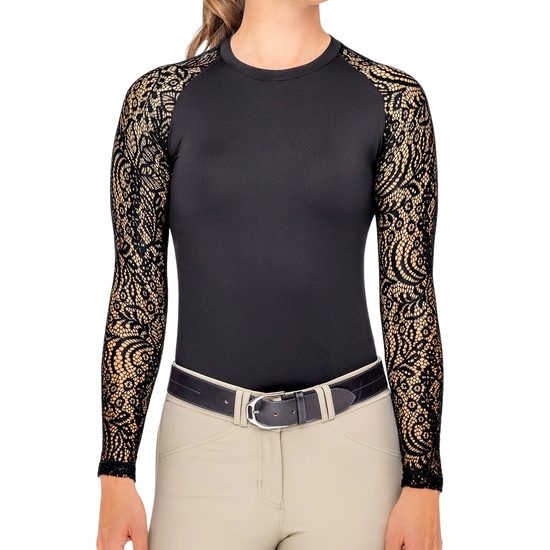 Kastel Black Lace Floral Crewneck Raglan Long Sleeve Top Shirts & Tops Kastel - Equestrian Fashion Outfitters