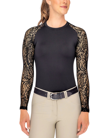 Kastel Black Lace Floral Crewneck Raglan Long Sleeve Top Shirts & Tops Kastel - Equestrian Fashion Outfitters