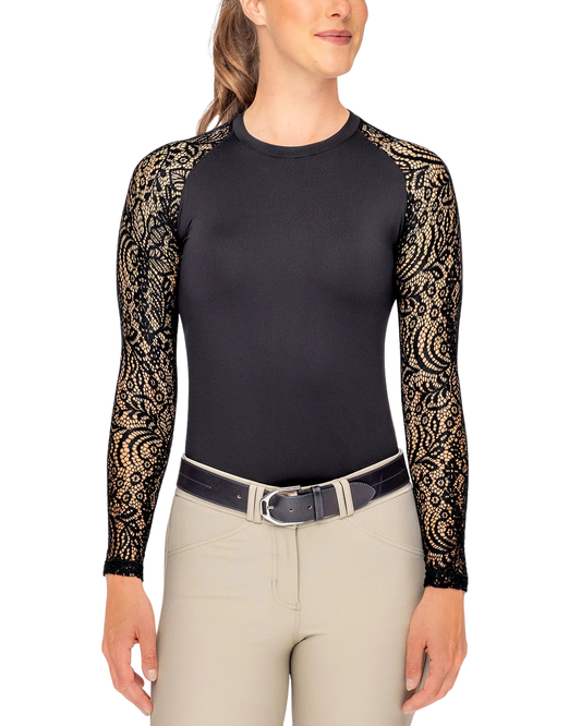 Kastel Black Lace Floral Crewneck Raglan Long Sleeve Top Shirts & Tops Kastel - Equestrian Fashion Outfitters