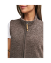 brown wool vest with zipper and leather tie and white tshirt equestrian fashion outfiters