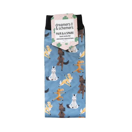 socks with ponies in brown and orange and white doing yoga pilates equestrian fashion outfitters