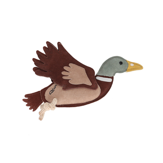 qhp suede horse dog toy brown and beige duck with a green head and yellow beak equestrian fashion outfitters