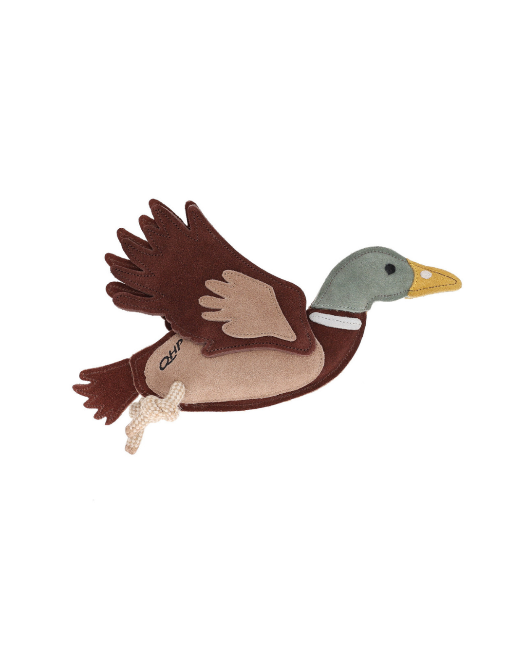 qhp suede horse dog toy brown and beige duck with a green head and yellow beak equestrian fashion outfitters