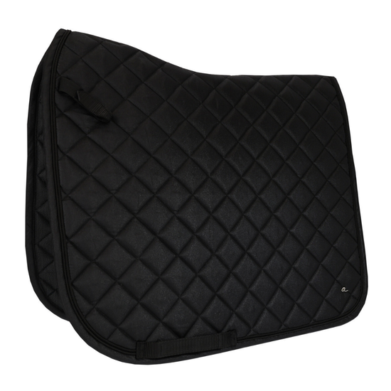 A black quilted equestrian saddle pad with a diamond pattern, shown on a plain white background. equestrian fashion outfitters