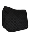 A black quilted equestrian saddle pad with a diamond pattern, shown on a plain white background. equestrian fashion outfitters