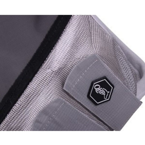 Gray velcro attachment with a brand logo on a white background equestrian fashion outfitters