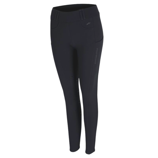 Black riding breeches with side pockets, shown on a plain white background.equestrian fashion outfitters