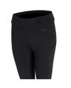 Black equestrian riding tights with a high waistband, side pockets, and a small horse logo on the hip, shown against a plain white background. equestrian fashion outfitters