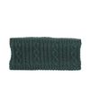 A dark green cable-knit headband with small green rhinestone accents, shown flat against a white background.equestrian fashion outfitters