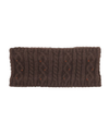 A dark brown cable-knit headband with small orange-red embroidered accents, shown flat against a solid white background.equestrian fashion outfitters
