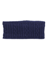 A navy blue cable-knit headband with small rhinestone accents, shown flat against a solid white background.equestrian fashion outfitters