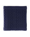 A navy blue cable-knit neck warmer or balaclava with a textured, ribbed pattern, shown flat against a solid white background.equestrian fashion outfitters