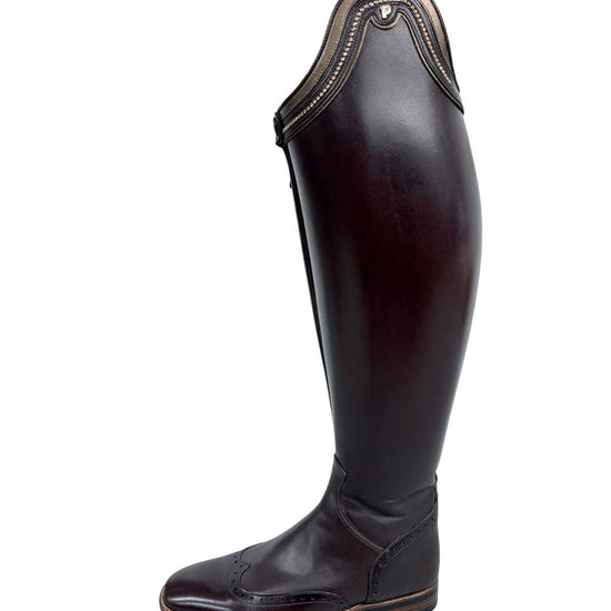 Brown riding boot with a white background equestrian fashion outfitters