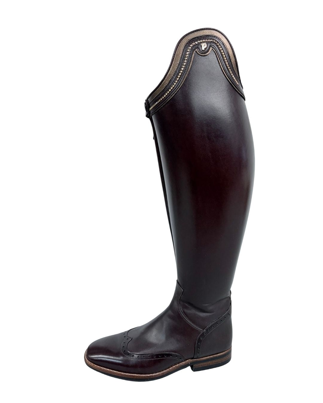 Brown riding boot with a white background equestrian fashion outfitters