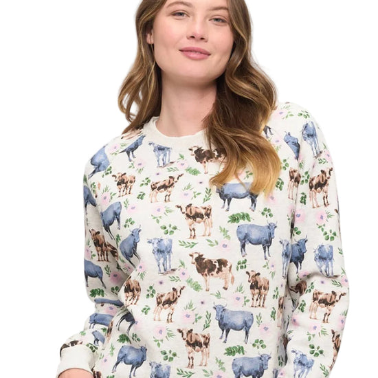 Floral Cows Print Sweatshirt Sweater SM WARDROBE - Equestrian Fashion Outfitters