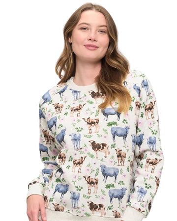 Floral Cows Print Sweatshirt Sweater SM WARDROBE - Equestrian Fashion Outfitters