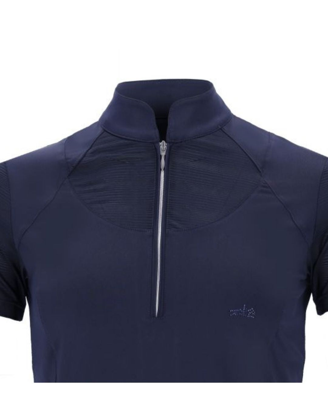 Navy blue short-sleeve top with a zipper on a white background schockemohle equestrian fashion outfitters