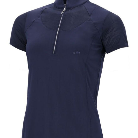Navy blue short-sleeve shirt with a zipper on a white background schockemohle equestrian fashion outfitters
